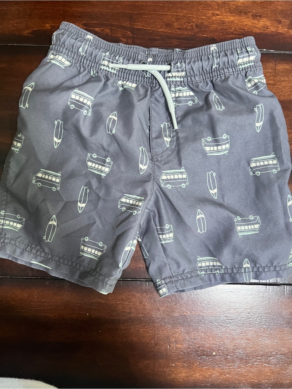 Carter's Gray Swim Trunks with Light Teal Surfboard & Van Print